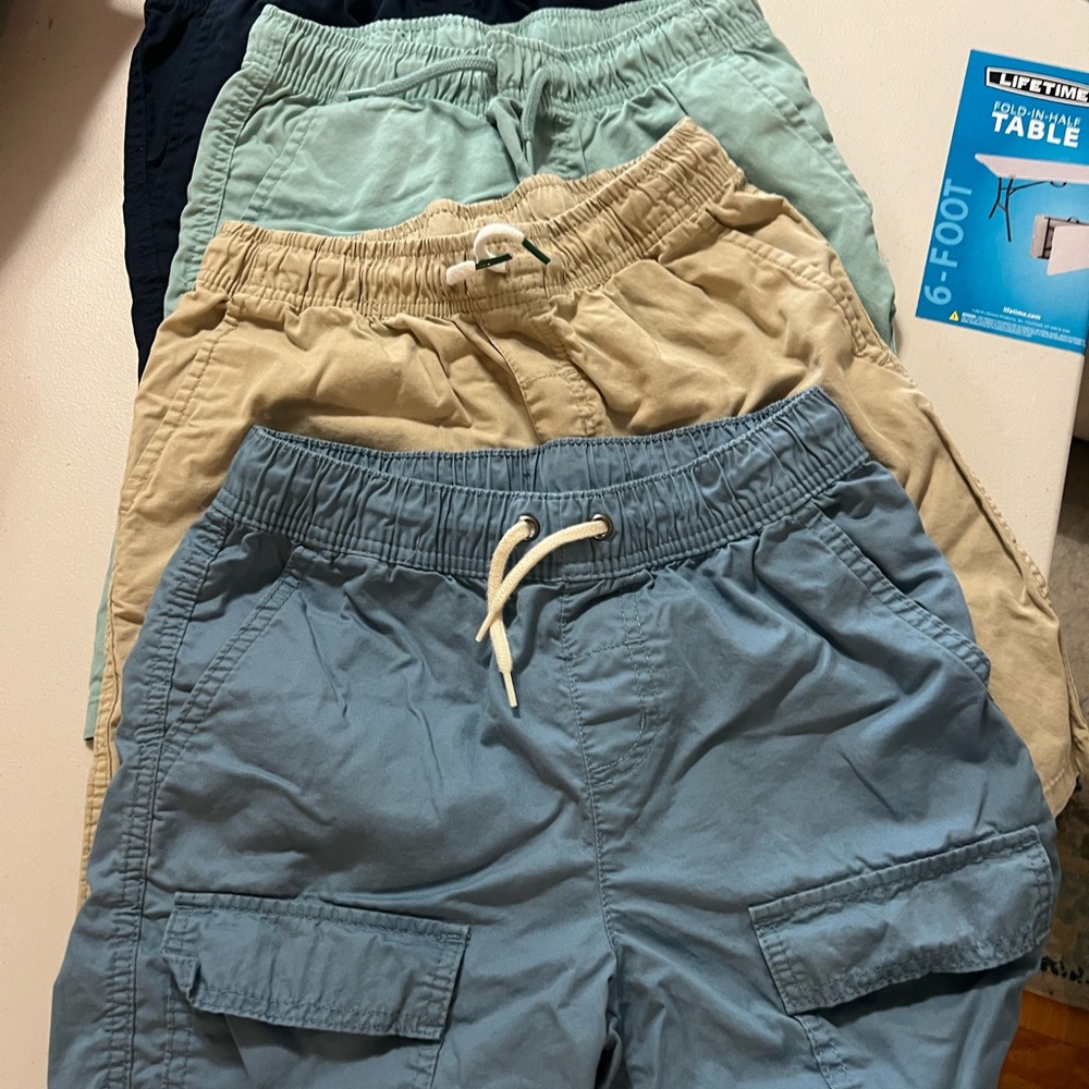 (4) Cat & Jack Shorts - Tan, Navy Blue, Khaki, Mint - Elastic Waist